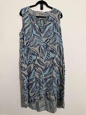 fresh produce Blue and Navy Leaf-Print Midi Dress